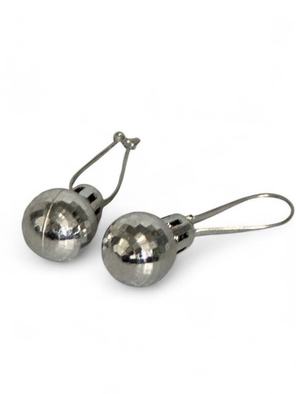 Silver Disco Ball Drop Earrings